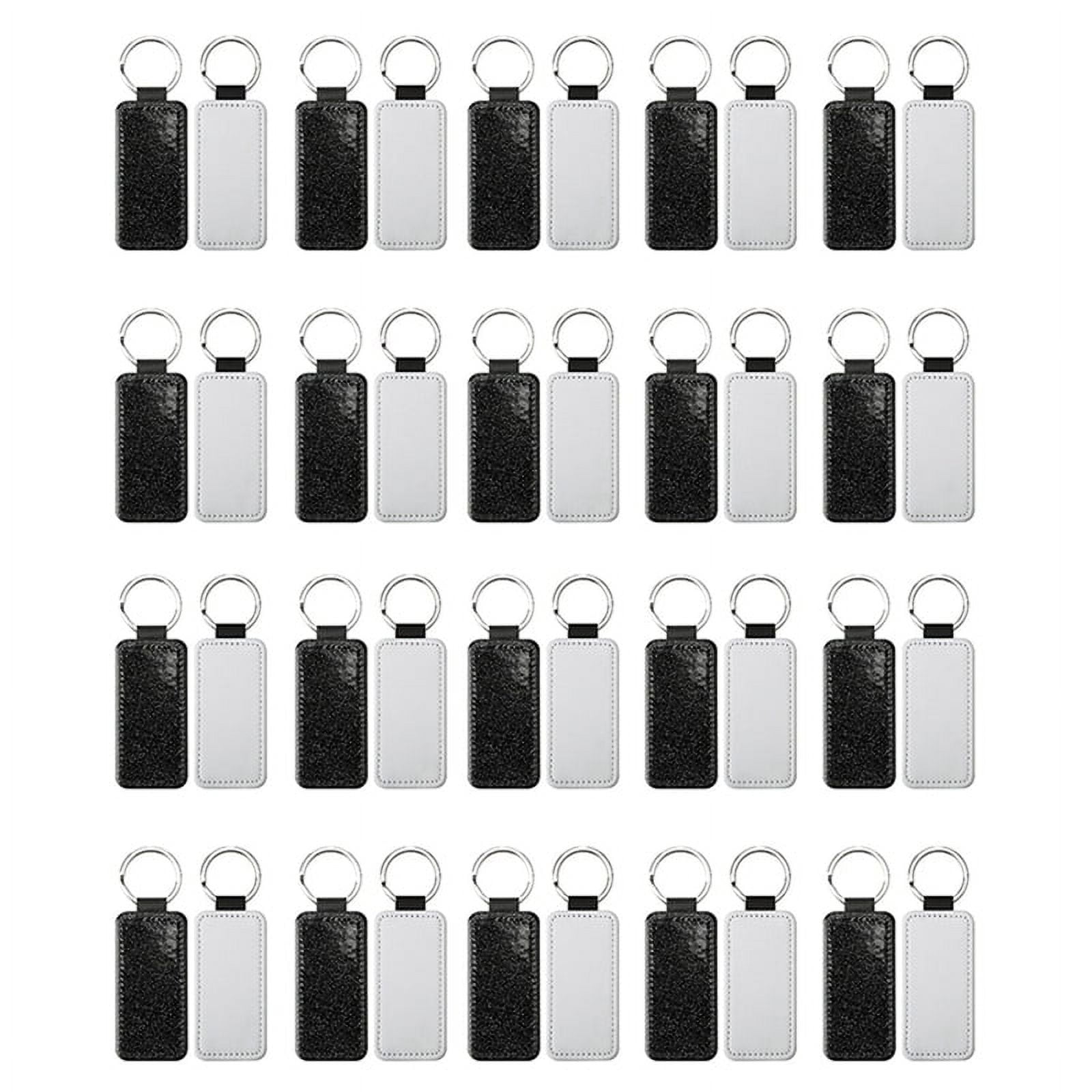 40Pack Sublimation Blanks Keychain Glitter PU Leather Keychain Heat Transfer Keyring Sublimation Keychains Blank Black
