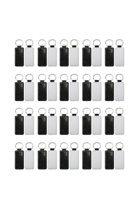 40Pack Sublimation Blanks Keychain Glitter PU Leather Keychain Heat Transfer Keyring Sublimation Keychains Blank Black