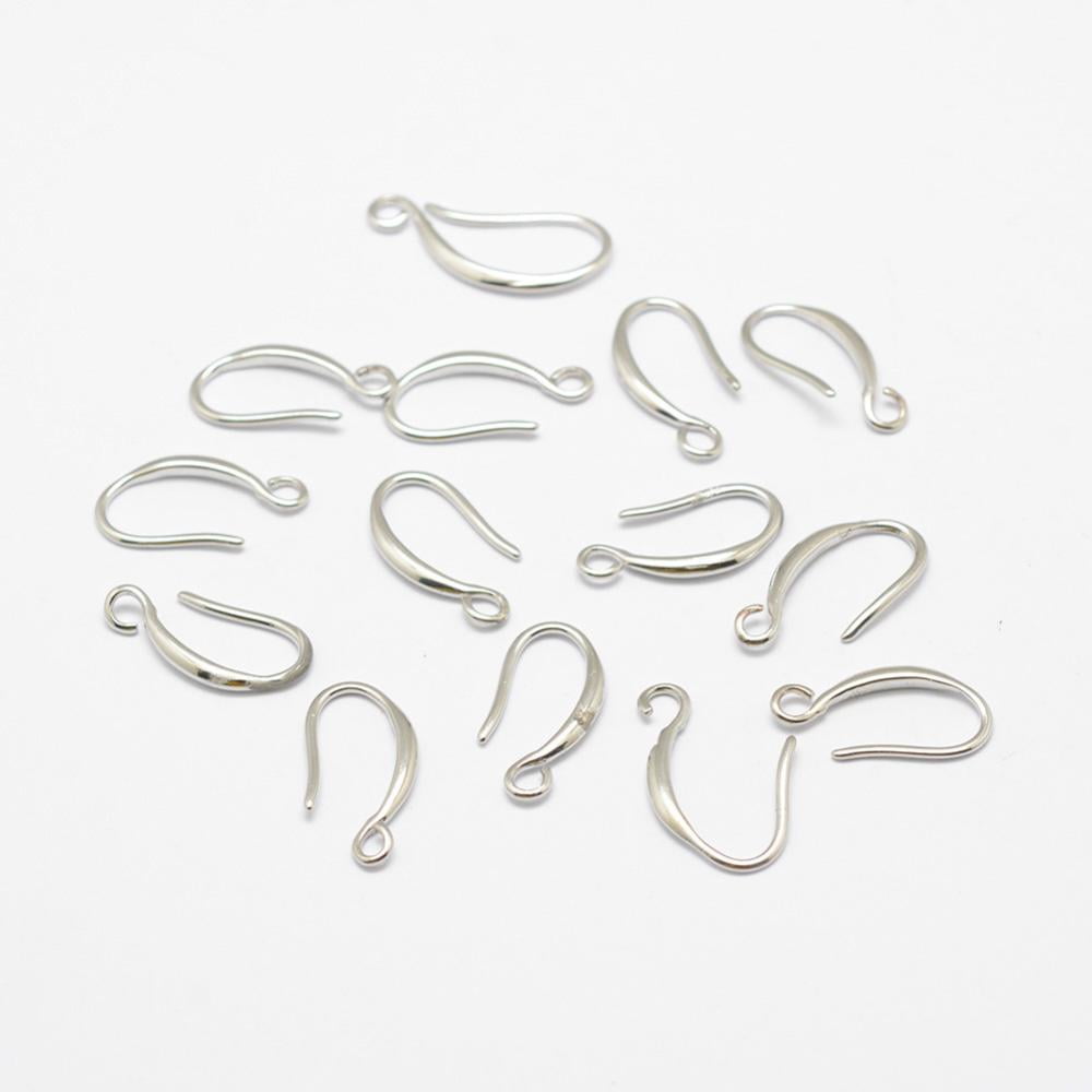 40Pair Brass Earring Hooks with Horizontal Loop 925 Sterling Silver Plated Silver 21x9x1.5mm Hole: 2mm 21 Gauge Pin: 0.7x0.8mm