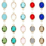 NOBRAND 40Pcs 10 Colors Glass Rhinestone Links Charms Transparent K9 Glass Connector Pendants Flat Round Birthstone Charm Crystal Glass Charms with Golden Plated Brass Loops for Jewelry Making