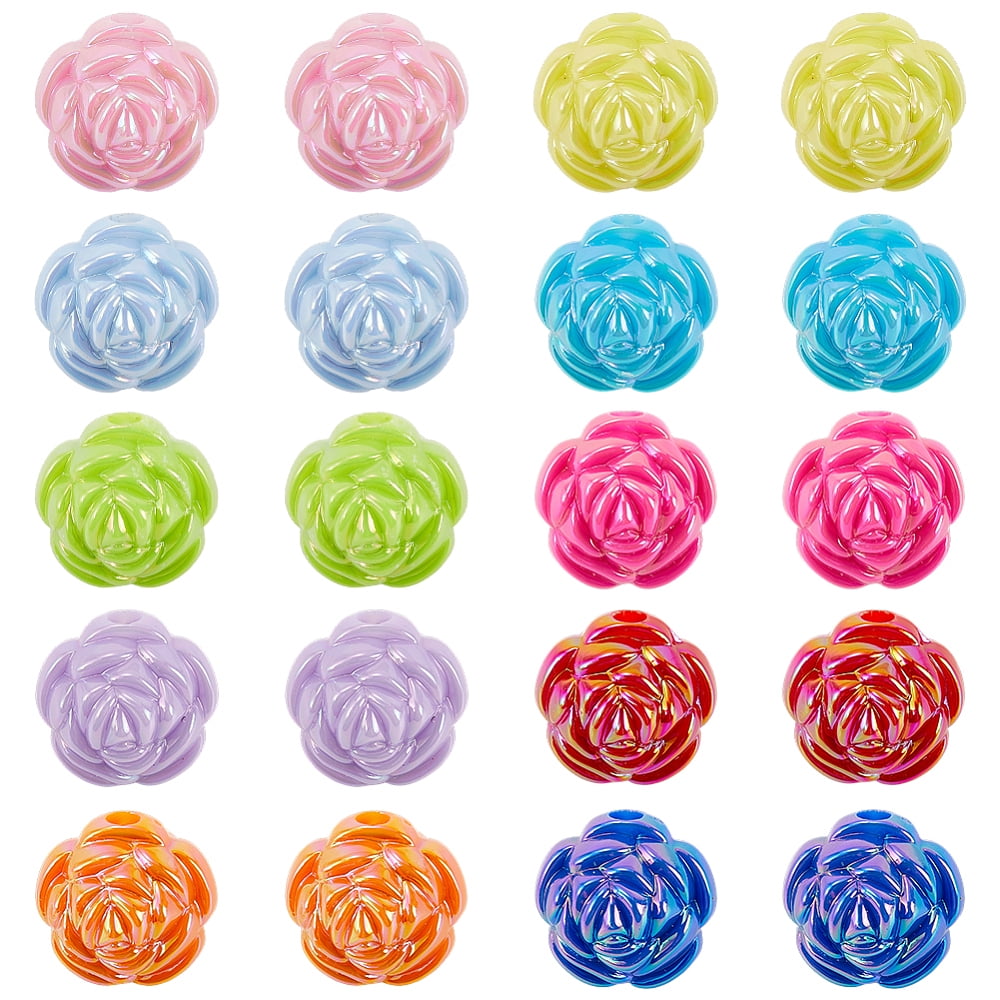 40Pcs 10 Colors UV Plating Iridescent Acrylic Beads AB Color Flower ...
