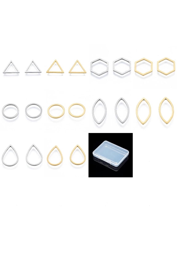 40Pcs 10 Style 201 Stainless Steel Linking Rings Triangle Ring Horse Eye Teardrop Golden Stainless Steel Color