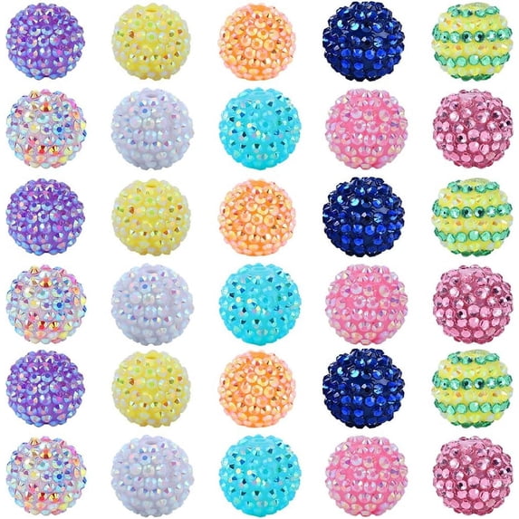 40Pcs 10 Style 20mm Chunky Bead Colorful Pen Beads Bulk Resin Rhinestone Beads with Hole Berry Bubblegum Jewelry Large Round Loose Spacer Beads for Beading Pens Ball Beads Decoration Kits
