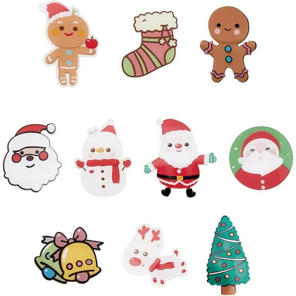 40Pcs 10 Style Christmas Theme Brooch Pin Christmas Sock Santa Claus Acrylic Pin Christmas Tree Gingerbread Man Iron Badges Deer Red White Green Fashion Pins Sweater Shawl Clip Acrylic