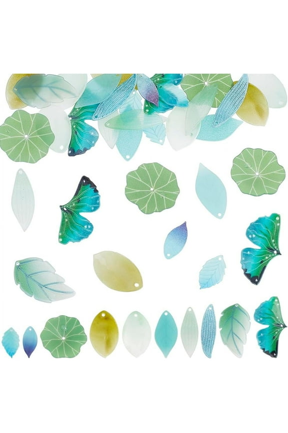 40Pcs 10 Style Leaf Charms Bulk Leaves Charm Plastic Green Leaf Charm Beads Plant Maple Tree Lotus Acrylic Resin Opaque Ginkgo Leaves Charms for DIY handcrafting