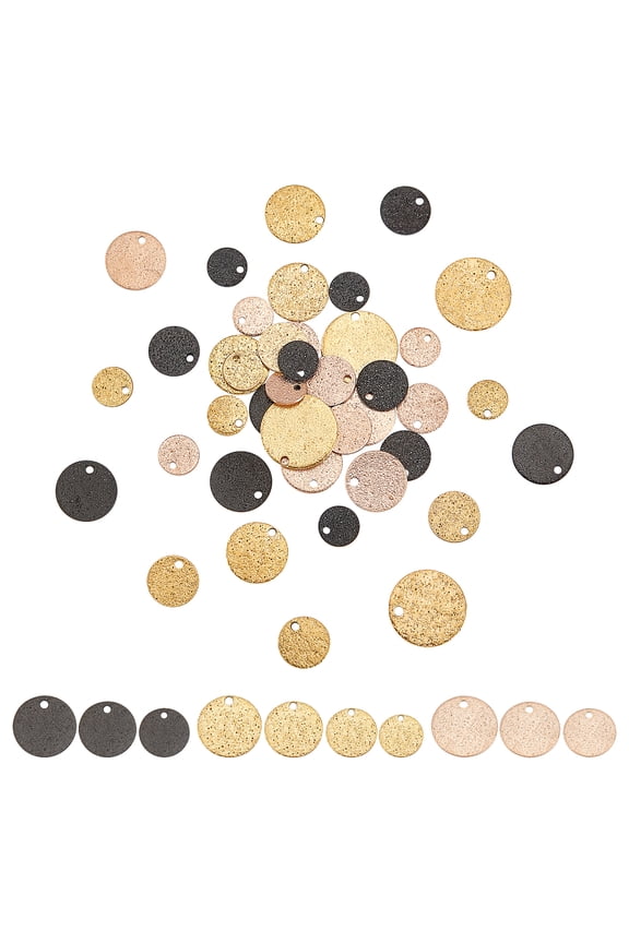 40Pcs 10 Style PVD Vacuum Plating 304 Stainless Steel Charms Textured Flat Round with Bumpy Mixed Color 8~15x1mm Hole: 1.2~1.5mm 4pcs/style