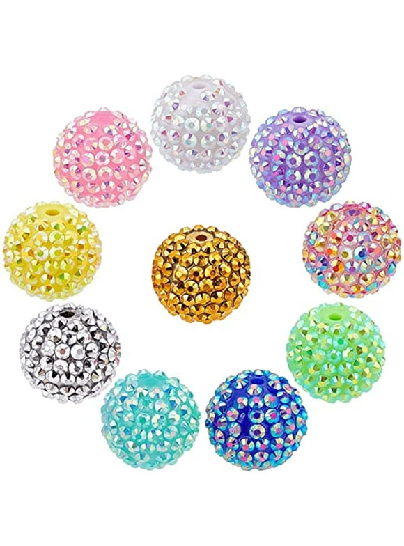 40Pcs 10 Style Resin Rhinestone Beads Chunk Beads Acrylic Round Beads 20mm Chunky Beads for Jewelry Making Large Resin Beads Berry Bead Bracelets Earrings Supplies Mixed Color DIY Craft