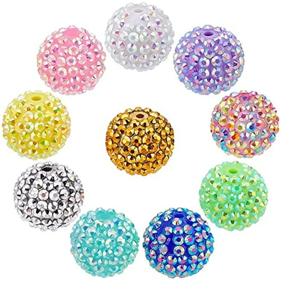 40Pcs 10 Style Resin Rhinestone Beads Chunk Beads Acrylic Round Beads 20mm Chunky Beads for Jewelry Making Large Resin Beads Berry Bead Bracelets Earrings Supplies Mixed Color DIY Craft