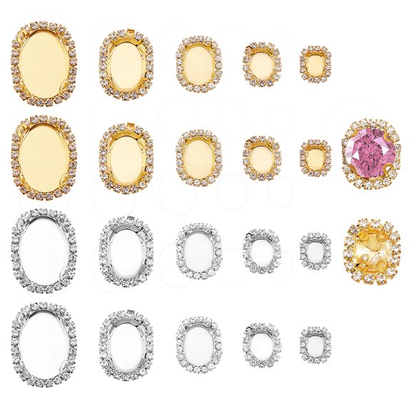 40Pcs 10 Styles Brass Cabochon Connector Setting Multi-Strand Links with Glass Rhinestone Oval Platinum Golden for DIY