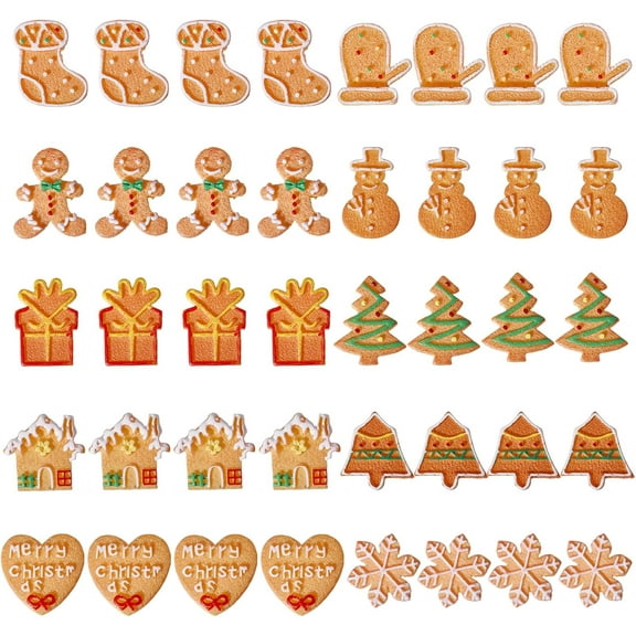 40Pcs 10 Styles Christmas Theme Resin Cabochons Opaque Resin Imitation Biscuit Decoden Cabochons for DIY Scrapbooking Craft Phone Case Decor for DIY