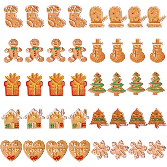 40Pcs 10 Styles Christmas Theme Resin Cabochons Opaque Resin Imitation Biscuit Decoden Cabochons for DIY Scrapbooking Craft Phone Case Decor