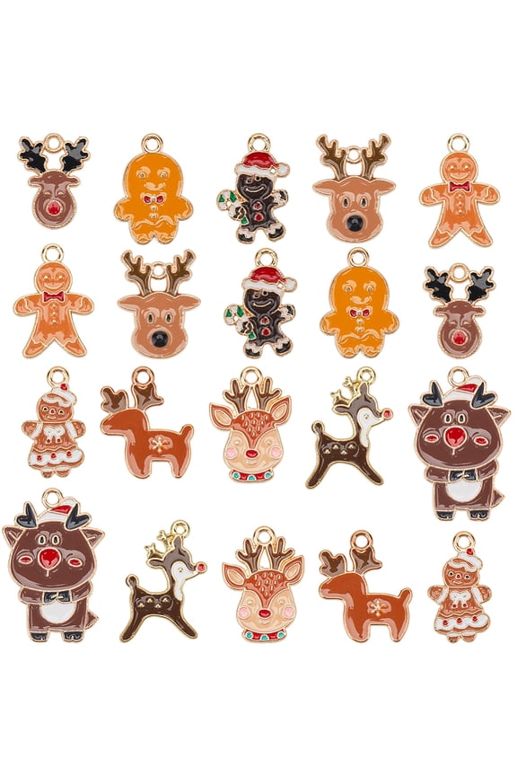 40Pcs 10 Styles Enamel Christmas Charms Metal Holiday Charm Bulk Assorted Metal Alloy Xmas Snowman Gingerbread Man Biscuits Charm