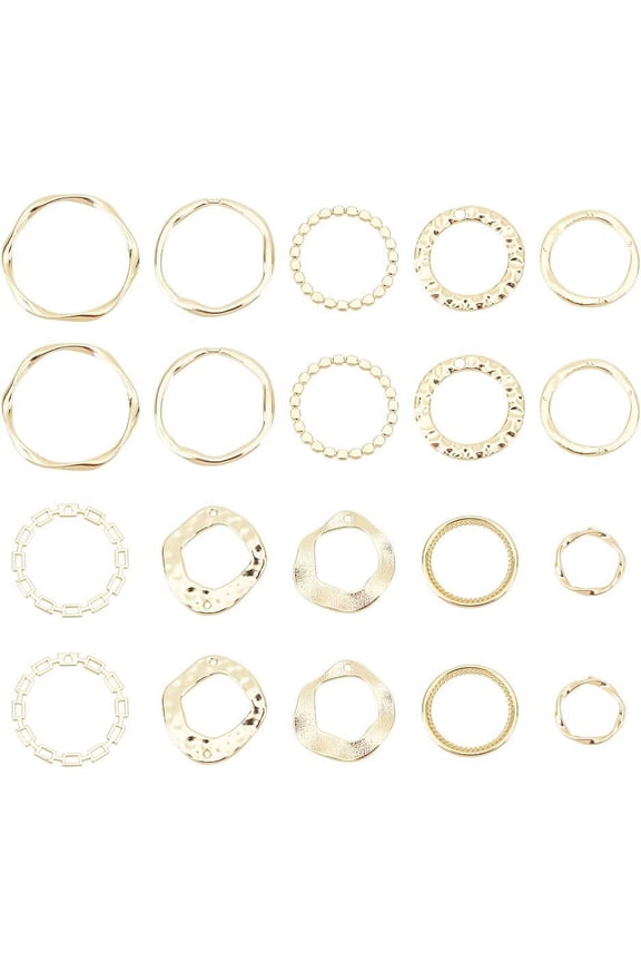40Pcs 10 Styles Golden Linking Rings Alloy Circle Charms Round Hollow Connectors Metal Twist Ring Charms
