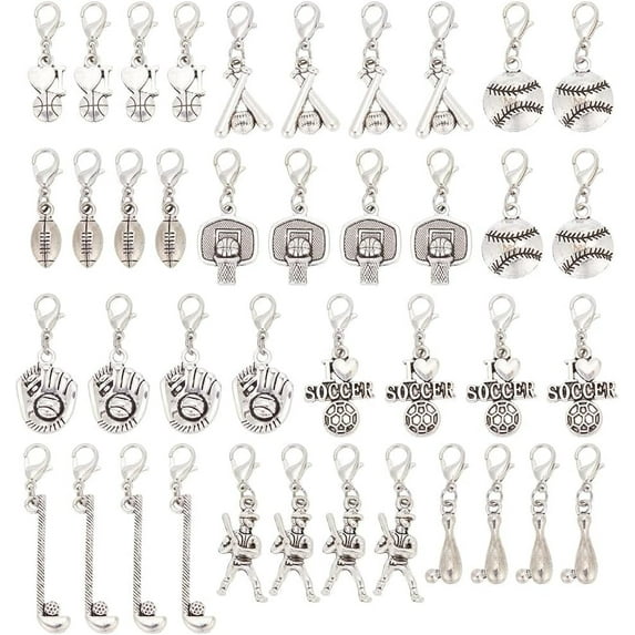 40Pcs 10 Styles Sport Zipper Pull Charm Ball Theme Alloy Zipper Pendant Baseball Basketball Zipper Pull Zipper Pull Decoration Replacement Zipper Pull Tab for Bag Luggage