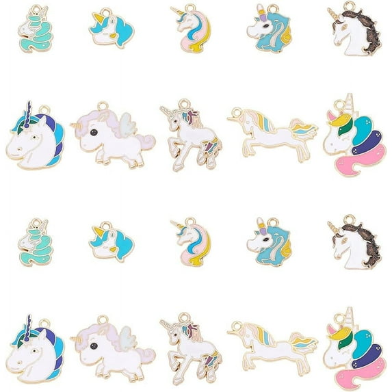 40Pcs 10 Styles Unicorn Charms Alloy Enamel Pendants Assorted Gold Plated Unicorn Charm Accessory for DIY Jewelry Making
