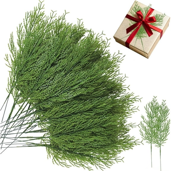 40Pcs/100Pcs Artificial Pine Sprigs Green Faux Greenery Stems, Fake Christmas Pine Leaves Picks Small Plastic Needle Branches for Holiday Xmas Winter DIY Home Decorations