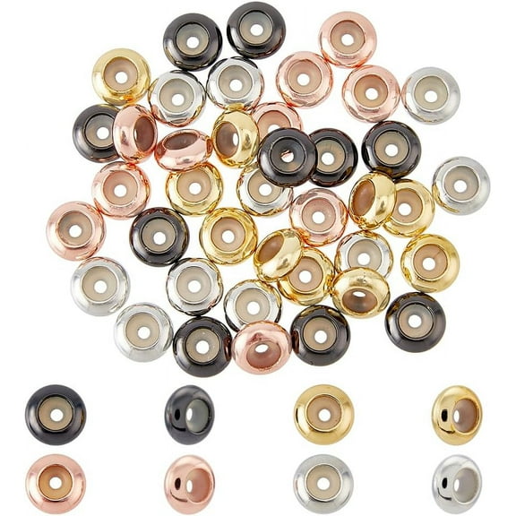40Pcs 10mm Stopper Beads with Rubber Inside Brass Slider Beads 4 Colors Adjustable Slider Clasps Round Beads Positioning Spacer Beads for DIY Crafts Jewelry Making Hole:2mm