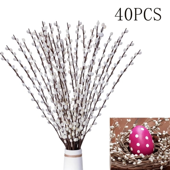 40Pcs 12" Snow Willow Branches,Tutuviw Real Dried Pussywillow Preserved Greenery Branches for Vase,Natural Pussywillows with White Flowers,Snow Willow Branches for Easter Home Party Yard Decor