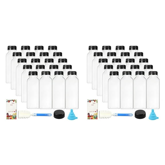 40Pcs 12oz Empty Plastic Juice Bottles with Caps,Reusable Water Bottles, Clear Containers with Black Tamper Evident Lids