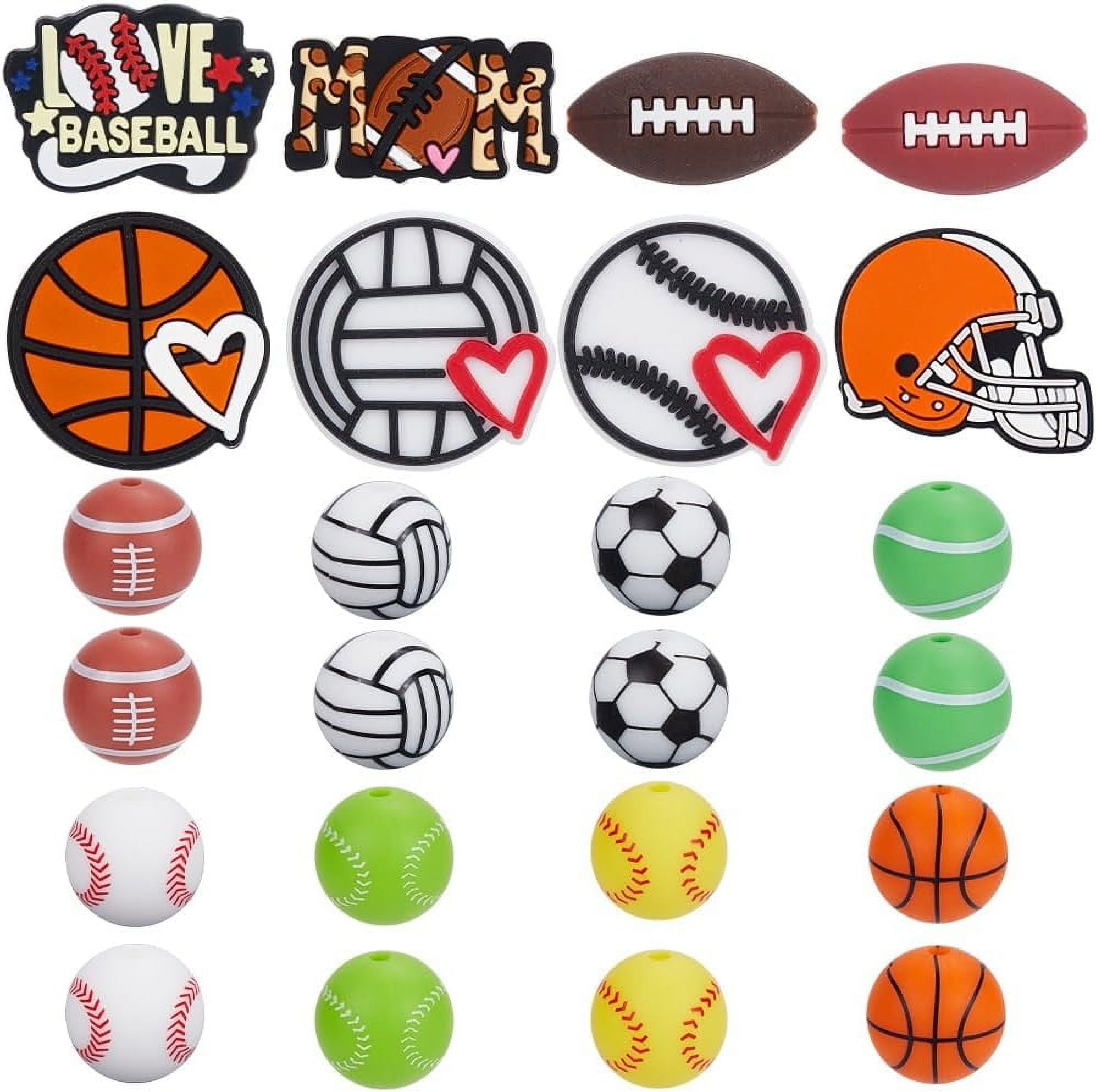400 Pcs Sports Ball Beads For Jewelry Making - Acrylic Baseball Basketball Soccer Beads With String