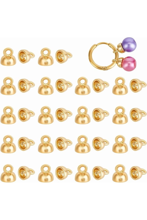40Pcs 18K Real Gold Filled Crimp End Caps 0.19x0.17Inch Brass Pendant Bail Cap with Loop Findings for DIY