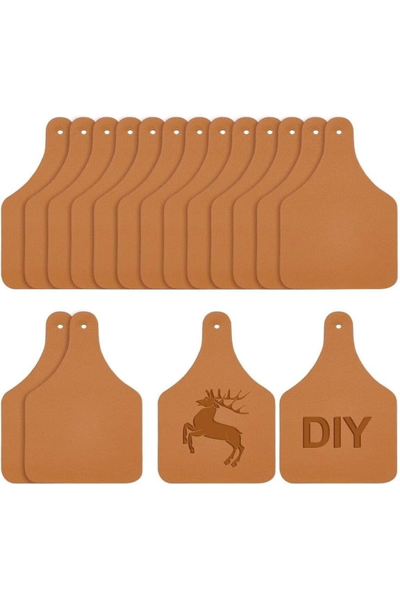 40Pcs 2.9x1.9 Inch Leather Cow Ear Tag - PU Leather Tags With Hole - Blank Farmhouse Hanging Labels