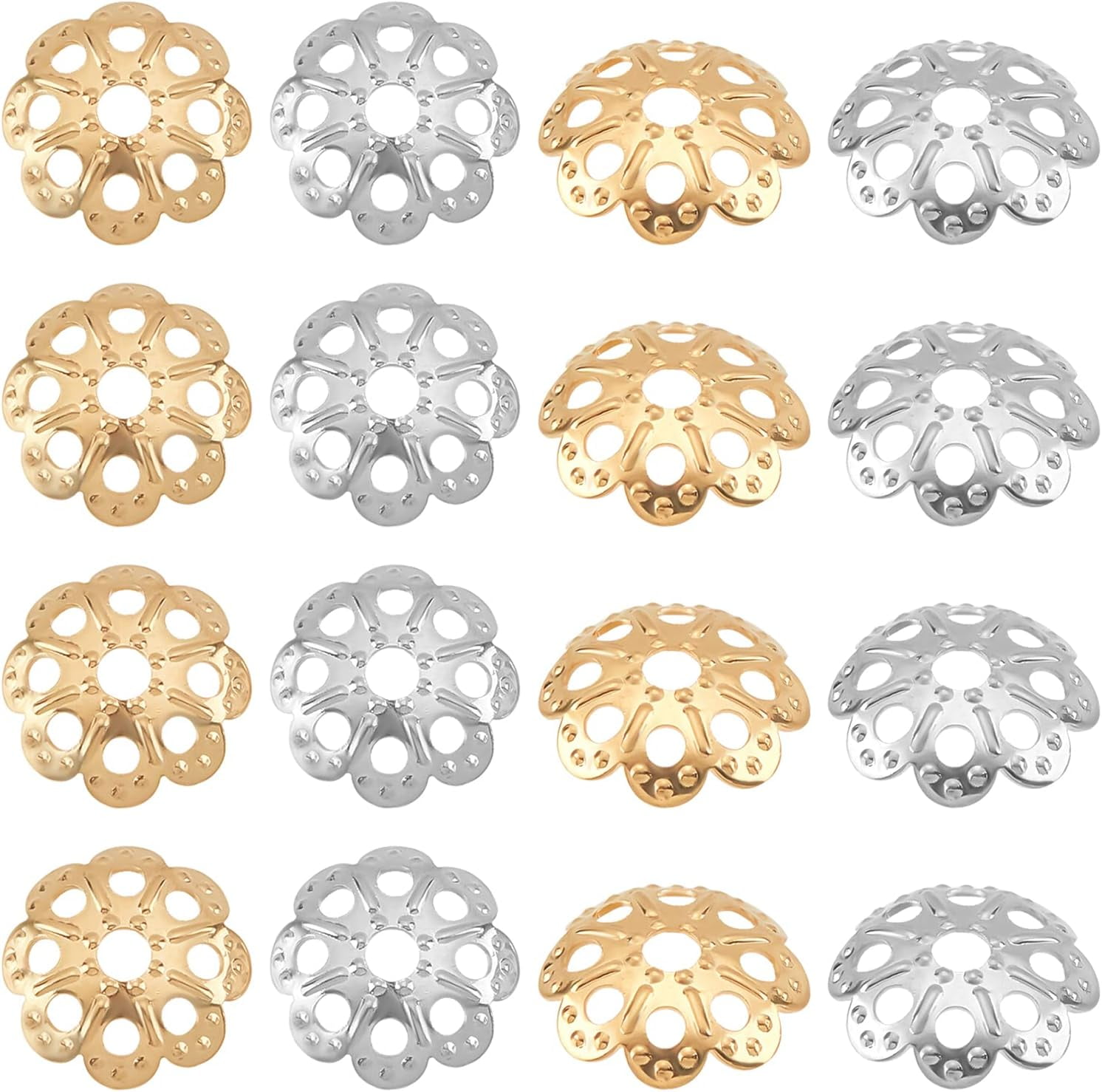 40Pcs 2 Colors 304 Stainless Steel Bead Caps Flower Multi-Petal Mixed Color 9x2mm Hole: 1.5mm 20pcs/color