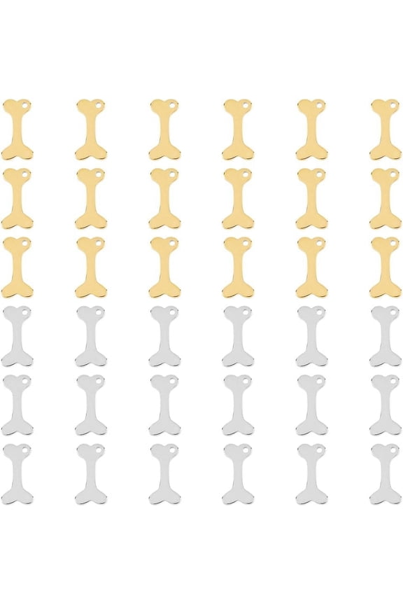 40Pcs 2 Colors 304 Stainless Steel Charms Bone Golden & Stainless Steel Color 15x7.5x1mm Hole: 1.2mm 20pcs/color
