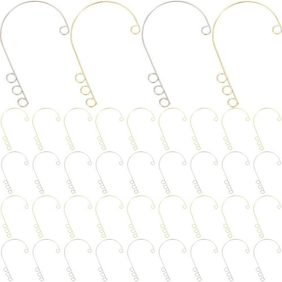 40Pcs 2 Colors 316 Stainless Steel Ear Cuff Findings Climber Wrap Around Non Piercing Earring Findings with 4 Loop Golden & Stainless Steel Color 55x36x0.5mm Hole: 4mm 20pcs/color
