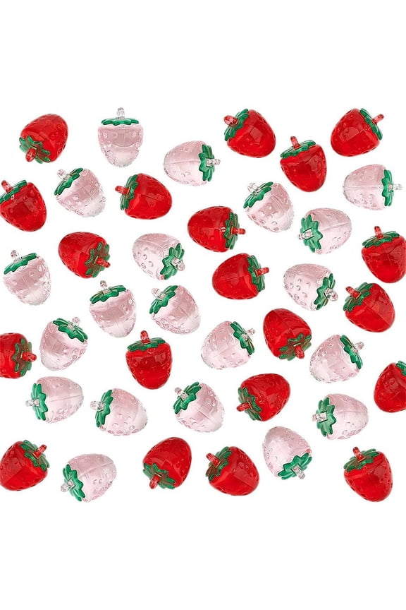 40Pcs 2 Colors 3D Acrylic Strawberry Charm Transparent Acrylic Pendants Strawberry Charm Hanging Pendant Ornament Cute Fruit Charm Bulk for DIY Bracelet Necklace Earring Making