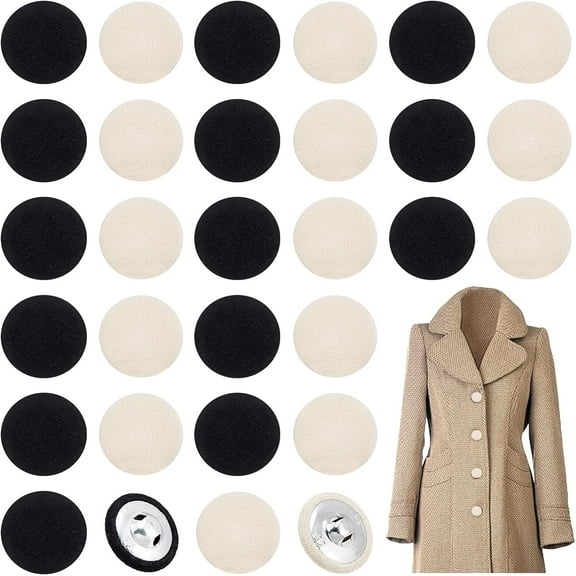 40Pcs 2 Colors Aluminum Buttons with Cotton Cloth Cotton-padded Clothes Coat Down Jacket Buckle Mixed Color 19.5x8mm Hole: 3mm 20pcs/color