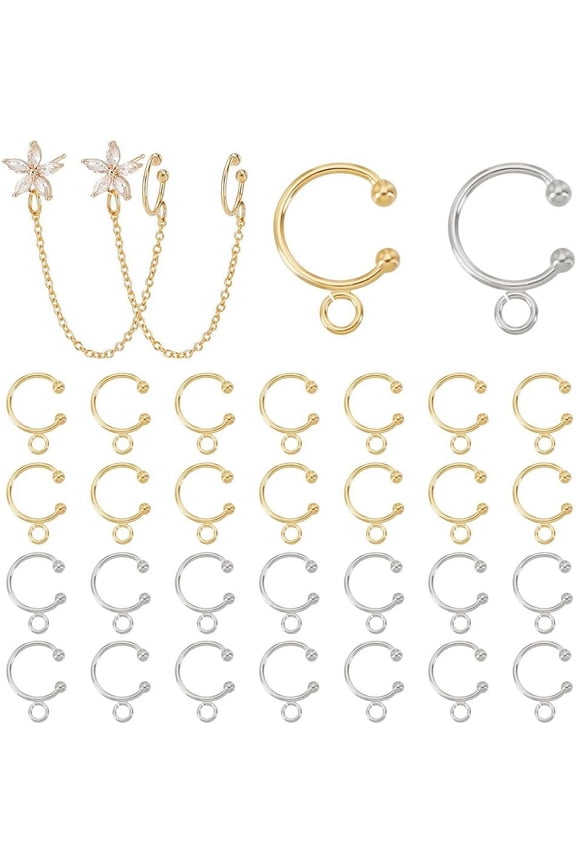 40Pcs 2 Colors DIY Ear Cuff Metal Tassel Wrap Accessories 16mm Long C-Shape