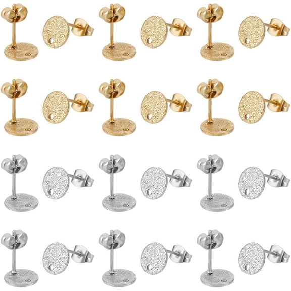 40Pcs 2 Colors Flat Round Earring Studs for Jewelry Making 8mm Stainless Steel Stud Earring with Earring Backs Textured Earring Posts with Hole for DIY Earrings Making