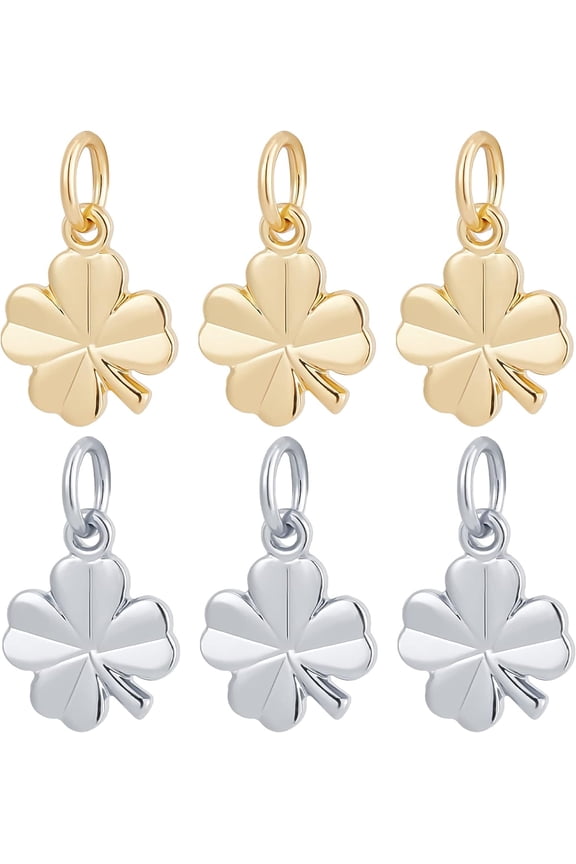 40Pcs 2 Colors Four Leaf Clover Charms 18K Gold & Platinum Plated Brass St. Patrick's Day Shamrock Charm Good Luck Pendant for Jewelry Making Mixed Color