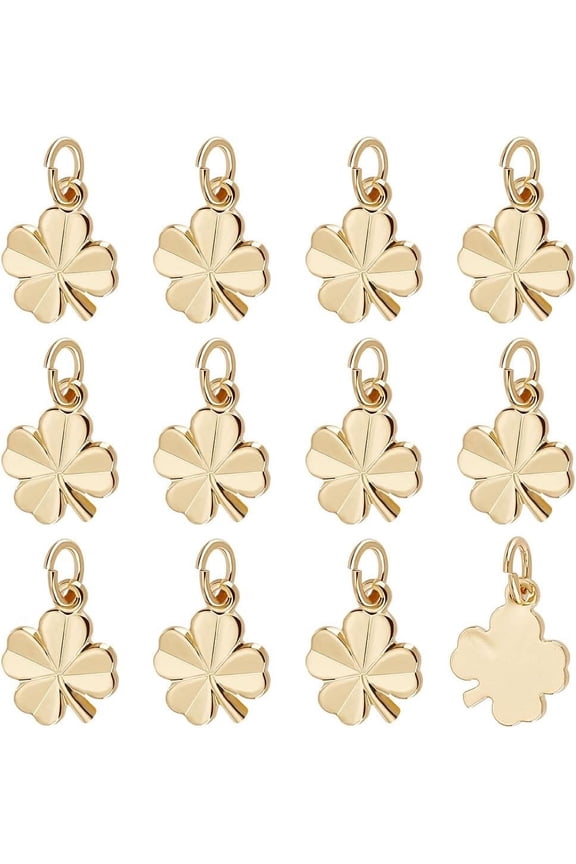 40Pcs 2 Colors Four Leaf Clover Charms 18K Gold Platinum Plated Brass St. Patrick's Day Shamrock Charm Good Luck Pendant for Jewelry Making Gold