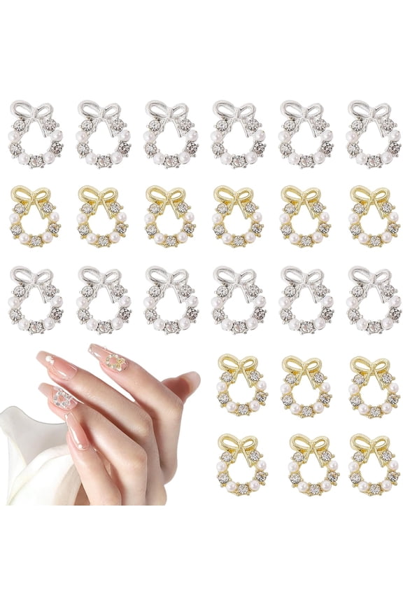 40Pcs 2 Colors Nail Charms 3D Christmas Garland Nail Charms Wreath Alloy Rhinestone Cabochons Nail Charms for Nail Art Decoration Accessories DIY