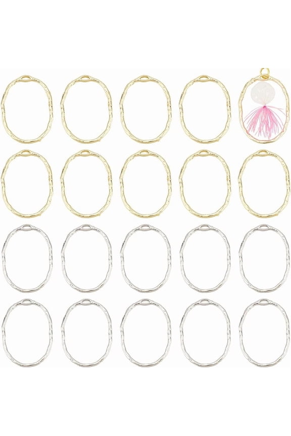 40Pcs 2 Colors Oval Open Back Bezel Pendants Alloy Ring Frame Pendants Epoxy Resin Pressed Flower Jewelry Blank Charms for DIY UV Resin Pressed Flower Crafts Jewelry Making DIY Platinum & Light Gold