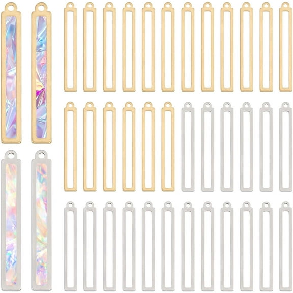 40Pcs 2 Colors Rectangle Open Back Bezel Charms Pendants Stainless Steel Pendants Bezel Blank Trays Geometric Hollow Frame Charms for DIY DIY UV Resin Epoxy Resin Pressed Jewelry Platinum Golden