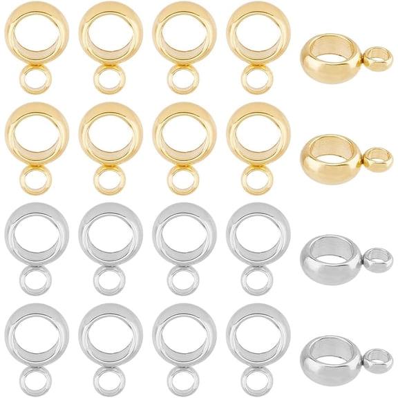 40Pcs 2 Colors Ring Tube Bails Real 24K Gold Plated Golden Carrier Hanger Links 304 Stainless Steel Loop Bails Dangle Hanger for European Bracelet Pendant Making 8.5x6x2.5mm for DIY