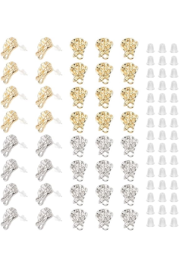 40Pcs 2 Colors Teardrop Earring Studs Alloy Stud Earring Findings Textured Ear Studs with 2mm Loop Platinum and Golden Earrings Post for DIY Earring Jewelry Making Pin: 0.7mm