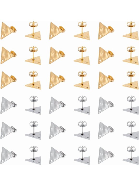 40Pcs 2 Colors Triangle Earring Posts 304 Stainless Steel Stud Earring Findings Textured Ear Studs Triangle Studs Earring Components