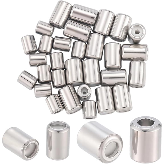 40Pcs 2 Sizes Stainless Steel Stopper Beads Slide Positioning Column Spacer Crimp Beads with Rubber Inside for Jewelry Making Bracelet Necklace