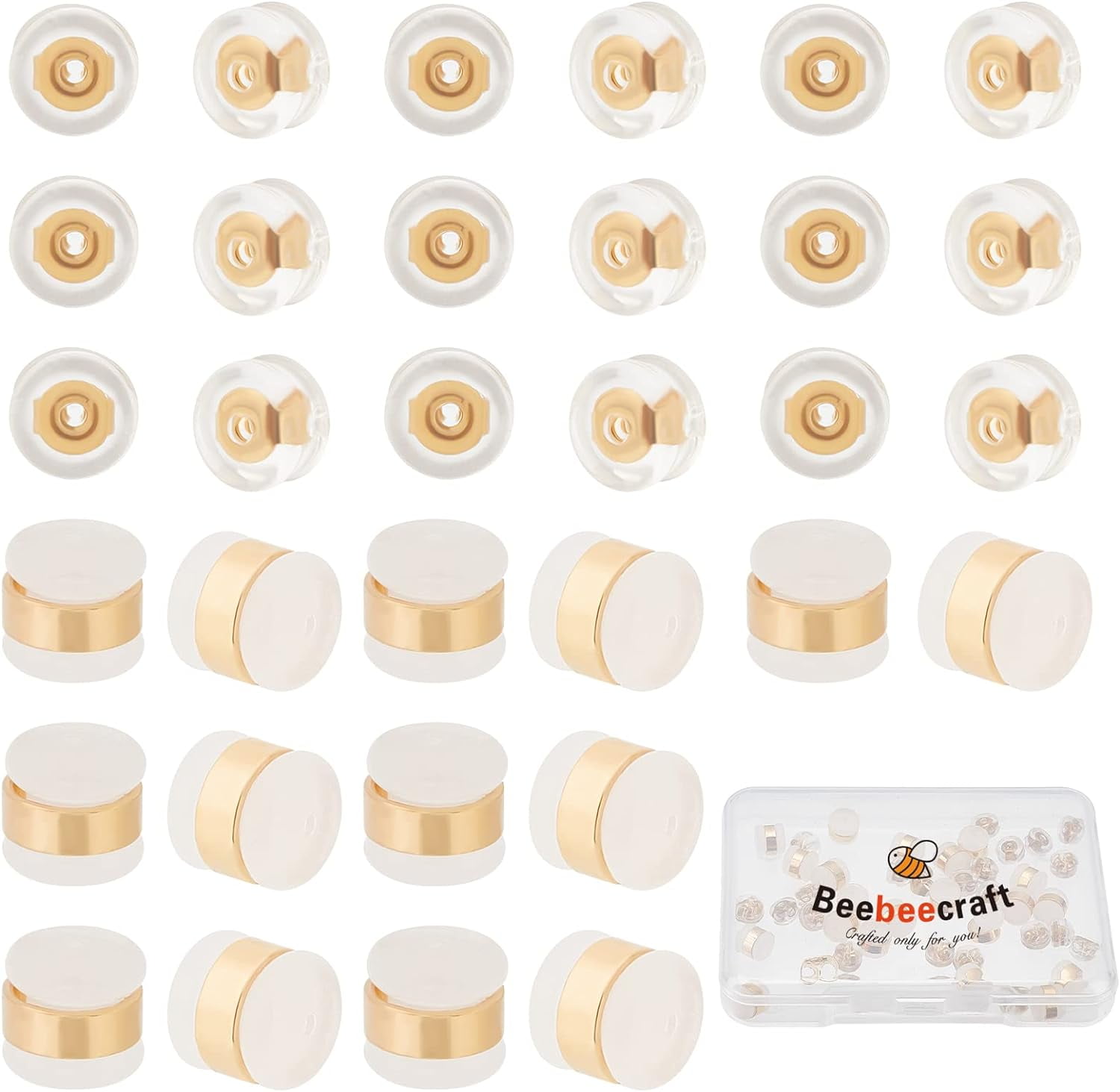 Beebeecraft 30Pcs Clear Plastic Earring Backs - Flat Round Disc Stoppers For Heavy Studs