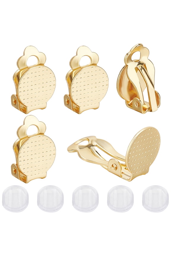 40Pcs 2 Styles Brass Rack Plating Clip-on Earrings Findings with Round Flat Pad For Ears with Comfort Earring Pads