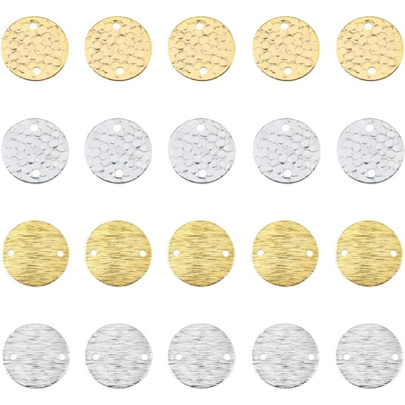40Pcs 2 Styles Disc Charms Flat Round Charms 2 Colors Brass Links Connectors Charm Stamping Charms Dangles Pendants for DIY Earrings Findings Handcraft Supplies Hole: 1.2~1.6mm for diy