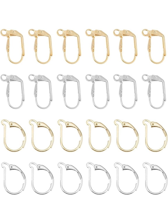 40Pcs 2 Styles Leverback Earring Hooks Brass French Ear Wire Goldan and Silver Earwire Circle Earring Hooks Leverback Earrings Findings for DIY Earring Making Pin: 0.7mm for DIY