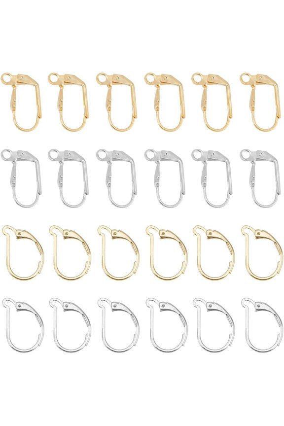 40Pcs 2 Styles Leverback Earring Hooks Brass French Ear Wire Goldan and Silver Earwire Circle Earring Hooks Leverback Earrings Findings for DIY Earring Making Pin: 0.7mm for DIY