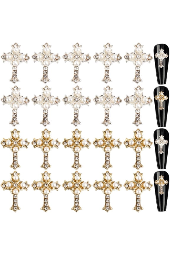 40Pcs 2 Styles Nail Charms 3D Luxury Nail Gems Set Metal Alloy Rhinestone Pearl Flat Gothic Vintage Punk Studs Decor for Women Nail Art DIY Crafts Jewelry Christmas Decor Cellphone