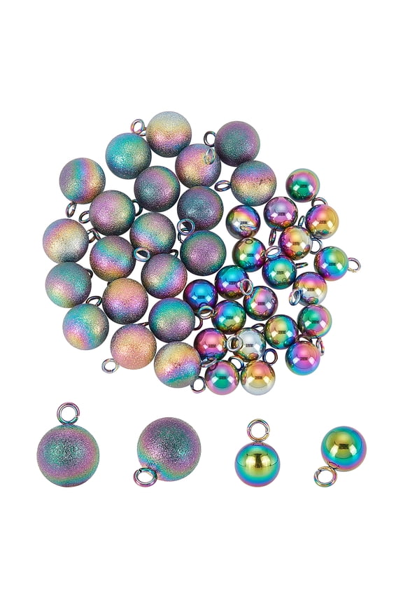 40Pcs 2 Styles PVD Vacuum Plating 304 Stainless Steel Charms Round Rainbow Color 20pcs/style DIY