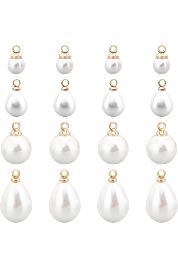 40Pcs 2 Styles Real 18K Gold Plated Brass Imitation Pearl Water Drop Teardrop Charms Pendants